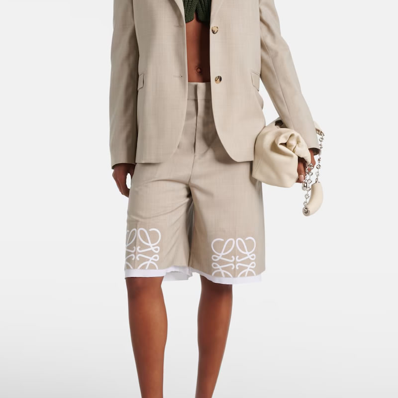 LOEWE Anagram cutout wool Bermuda shorts