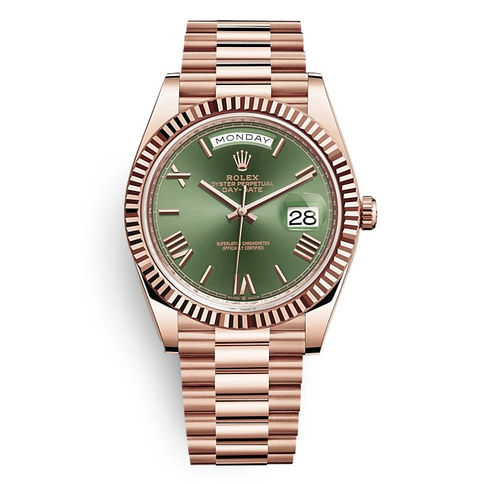 Gs 3255 Rolex Day-Date 40mm Everose Gold 228235 Olive Green Roman 151g