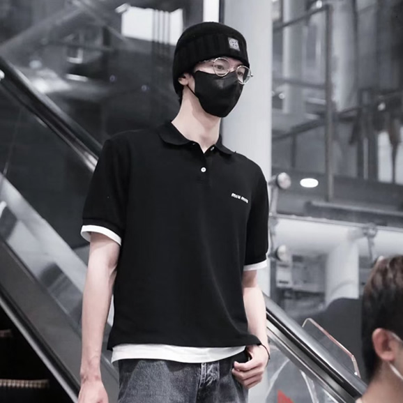 미우미우 피케 코튼 폴로 셔츠 남성