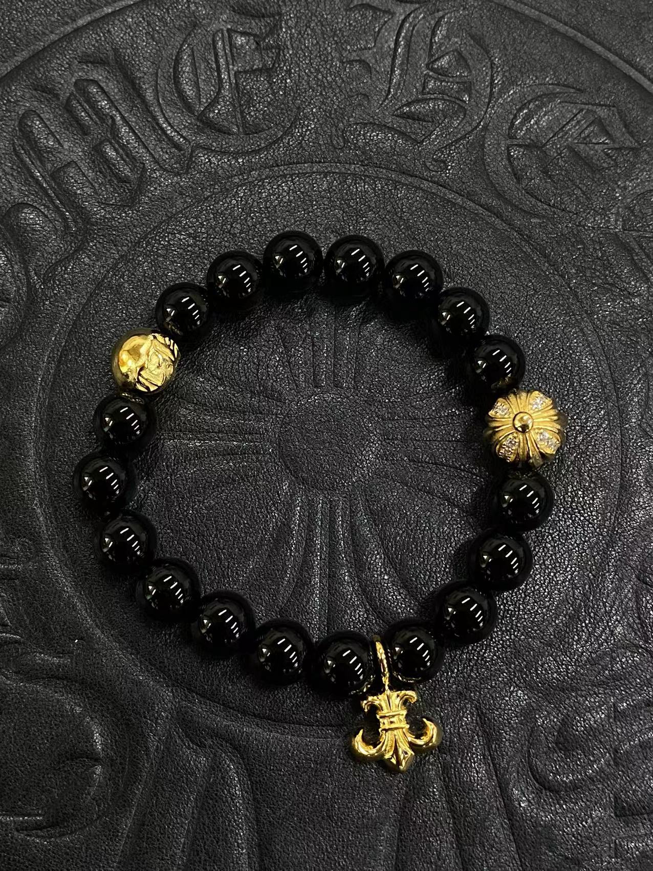 Chrome Hearts 925 실버 블랙 오닉스 비드 팔찌｜8mm
