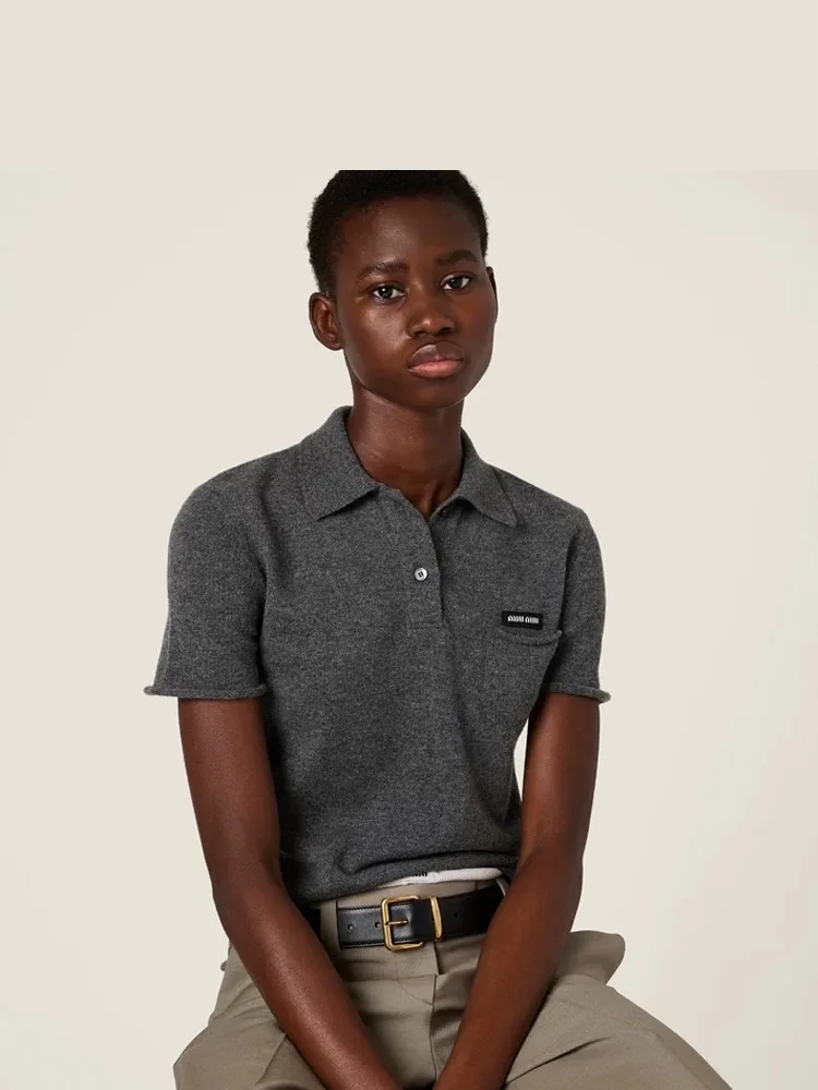 Slate Gray Cashmere Polo Shirt | Miu Miu