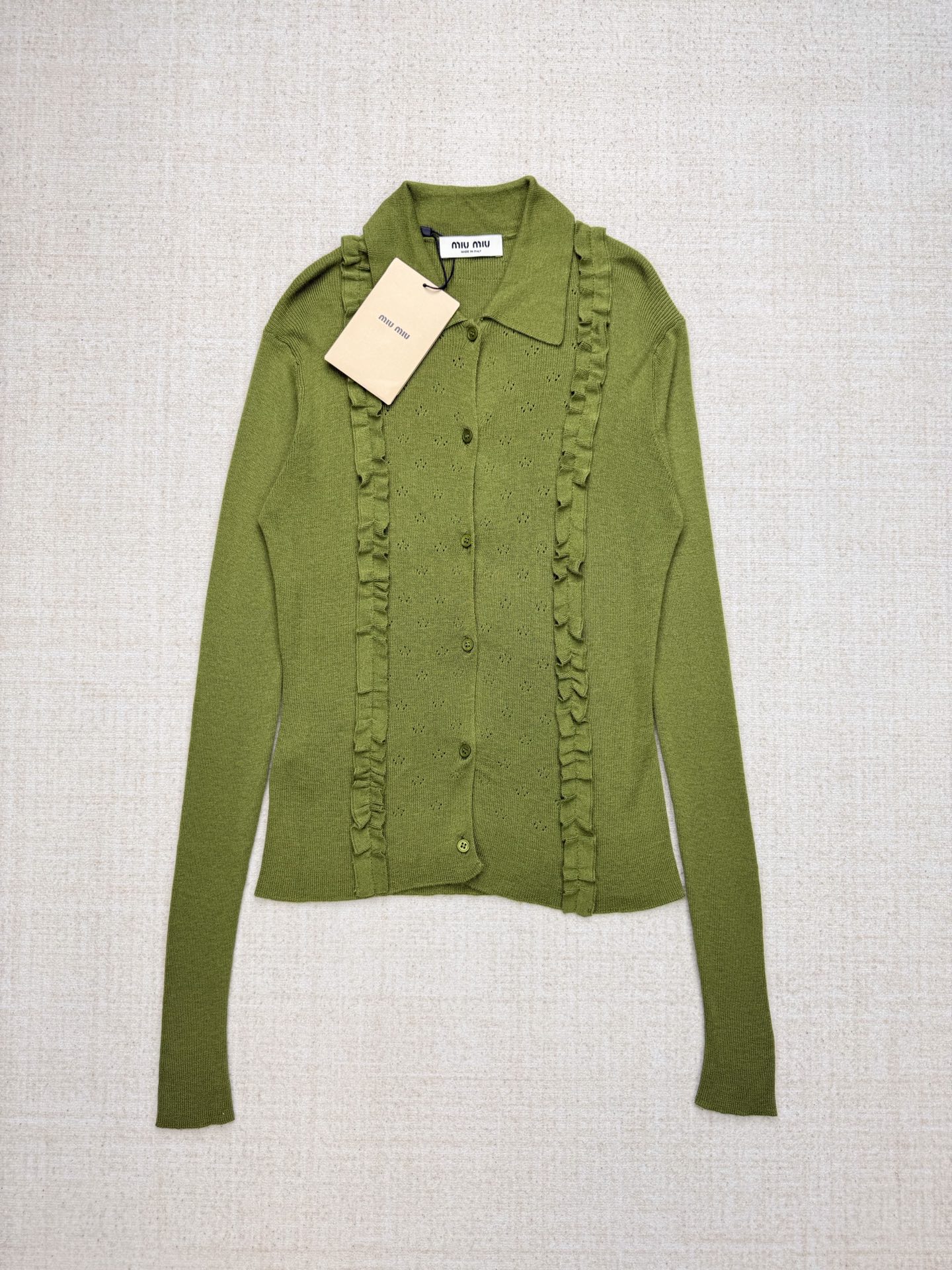 Miu Miu 캐시미어 및 실크 가디건 펀 그린
