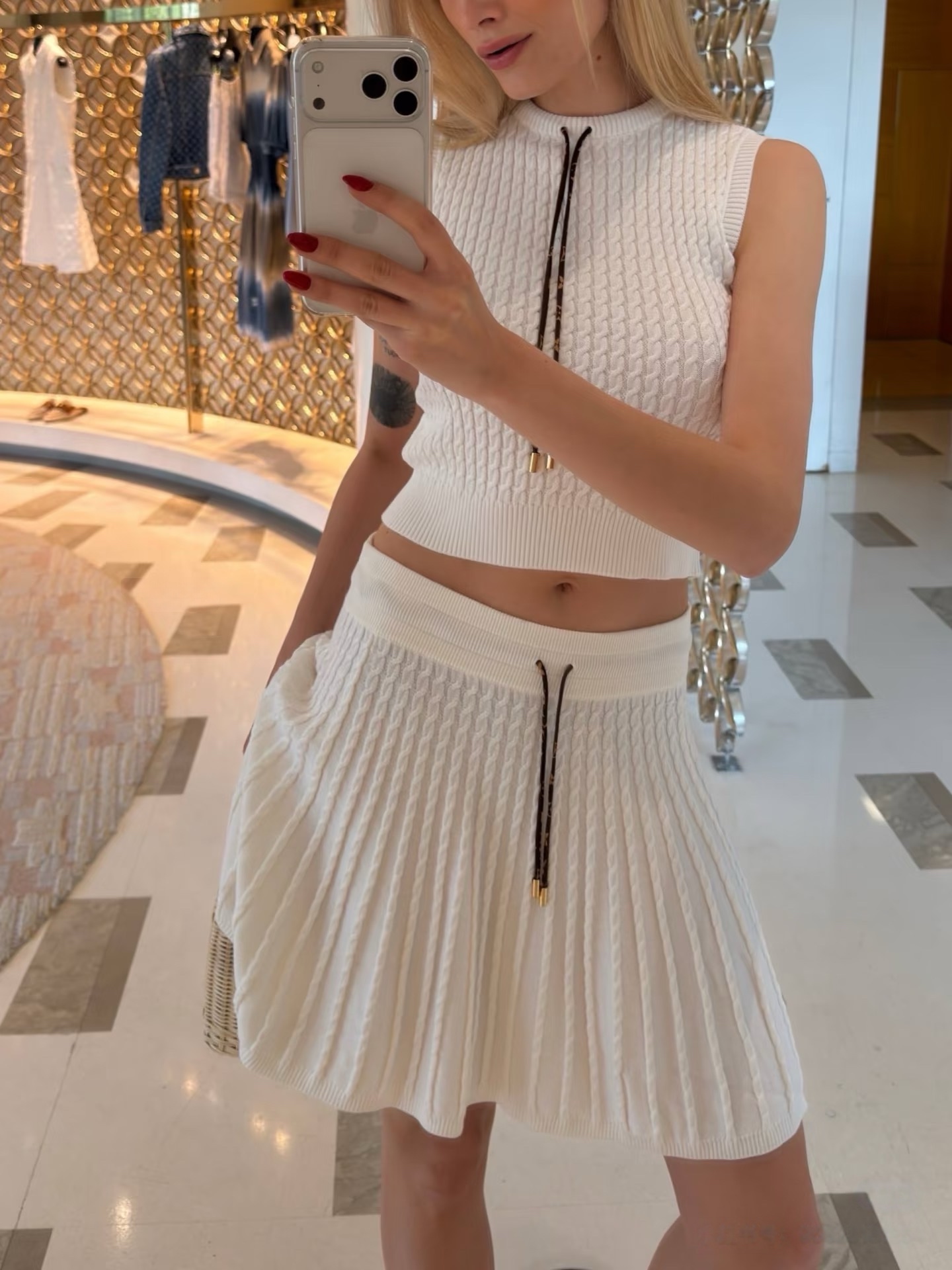 1AK0EO  Monogram Drawstring Knit Skirt