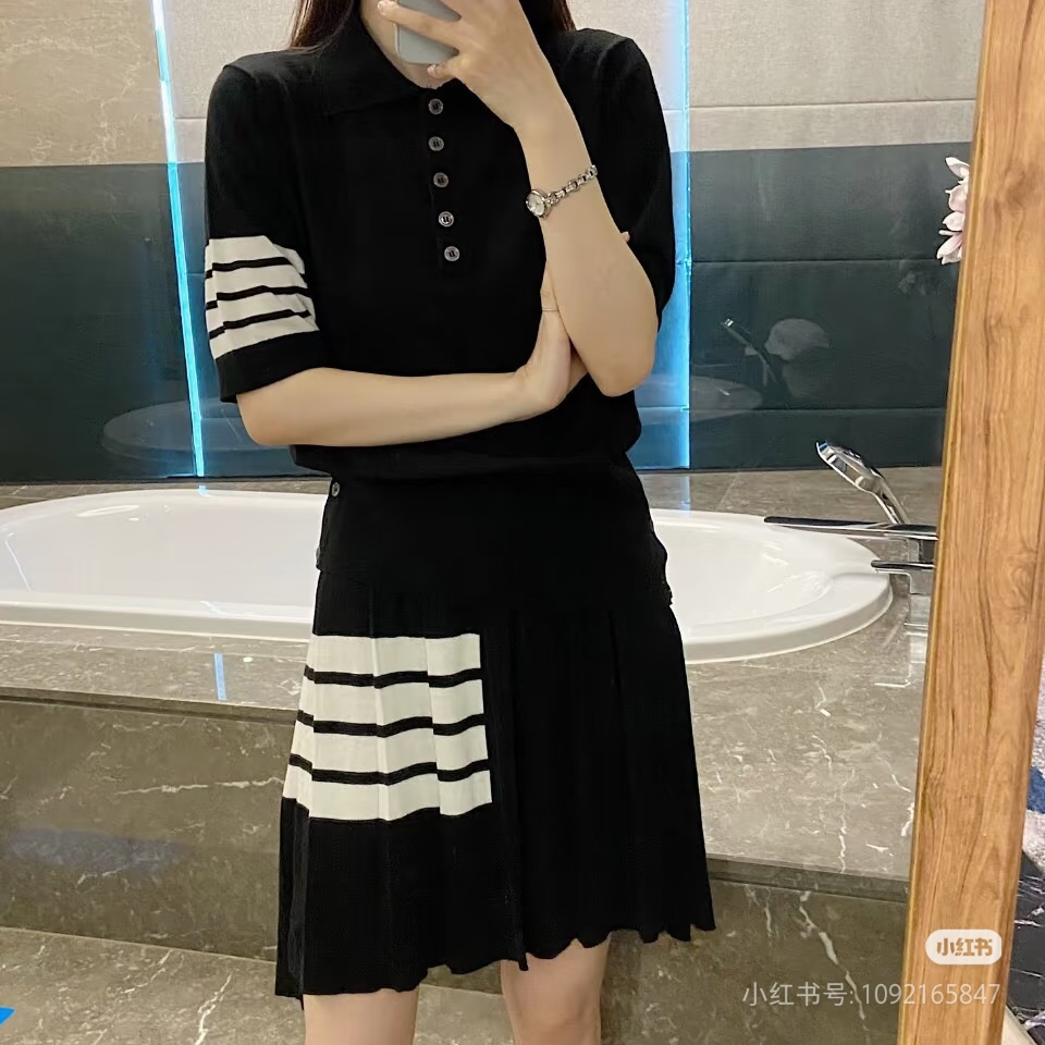 톰브라운 사선 폴로  반팔 니트 여성